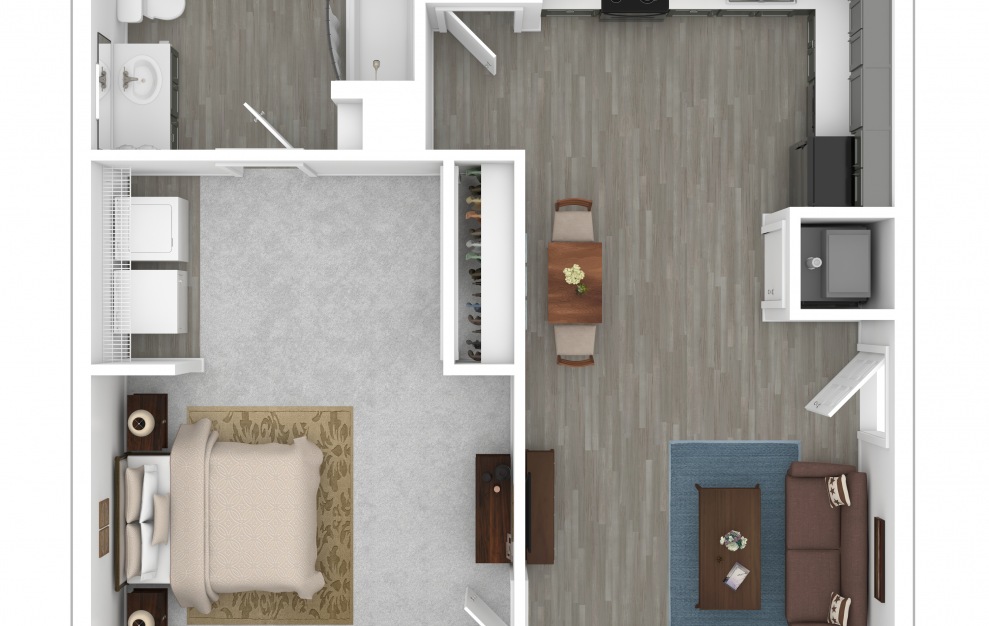 One Bedroom - 1 bedroom floorplan layout with 1 bath and 730 square feet.